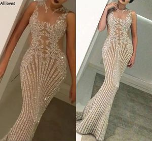 Dazzling Crystals Sequined Pageant Evening Dresses Dubai Arabic Slim Fitted Formal Occasion Red Carpet Gowns Long Mermaid Second Reception Prom Dress CL2736