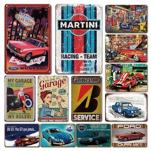 Vintage Garage Wall Decorative Metal Plaque Famous Cars Tin Sign Rustic Man Cave Car Club Decor Metal Plate Shabby Chic Racing Car Iron Painting Signs 30X20CM w01