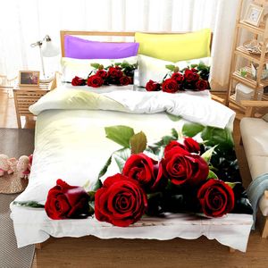 Sängkläder sätter 3D Rose Bedding Set Disvet Cover Set med fodral Twin Full Bedclothes Bed