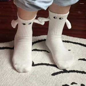 Women Socks 1 Pair Club Celebrity Fashion Funny Creative Magnetic Attraction Hands Black White Cartoon Eyes Couples Sox