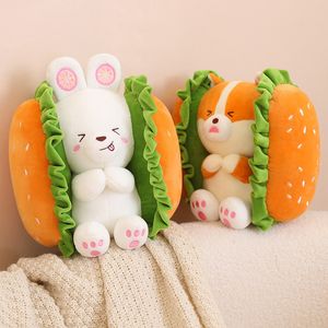 Bambole peluche creative hamburger corgi cuscino coniglietto anime delizioso cibo ripieno peluche giocattoli graziosi decorazioni per sedie divano morbido 230823