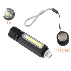 USB Handy Powerful COB T6 LED Zoomable Flashlight Rechargeable Torch USB Magnet Flash Light Pocket Camping Lamp BuiltinZZ