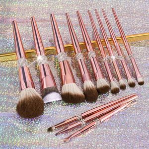 Ferramentas de maquiagem Bruscos de bling de ouro rosa de luxo 101214 PCS Glitter Diamond Vegan Brush com 230822