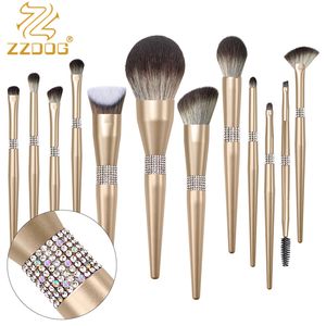 Инструменты макияжа ZZDOG 12PCS Профессиональные блестящие бриллианты щетки натуральные волосы порошок контурные тени для век косметики 230822