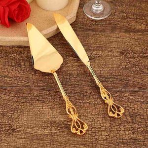 Pie Cutter Server Kit Golden Zinc Alloy Cake Cutter Server Set Long Handle Pastry Pizza Serving Tool Spatula for Wedding Party HKD230812