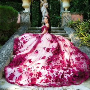 Red Pearls Flowers Lace Quinceanera Dress Ball Gown Off The Shoulder Corset Pageant Sweet 15 Party Vestidos de XV Anos 328 328