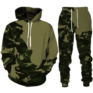 Mänens spårsättningar Spring Autumn Camouflage Hoodie Pants Passar Män kvinnor Casual Hooded Pullover Sweatshirt Set Tracksuit 2 Pieces Sportwear Outfits 230822