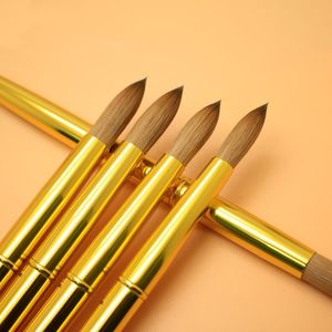 Новая акриловая щетка для ногтей Колинский рисунок состяк золотой серебряный металлический ручка круглого размера 14#16#18#20 Manicure Art Salon Tools 1pcs