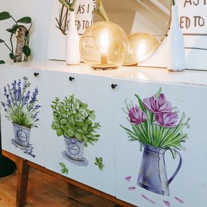 Adesivos de parede 3pcs adesivo de vasos de flores em aquarela para decoração de decoração de cozinha decoração de móveis para morar em casa 230822