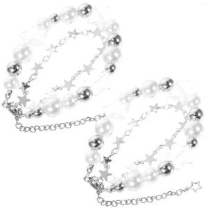 Charm Bracelets 2pcs Star And Pearls Beaded Bead Hand Chains Women Girl Jewelry Gifts