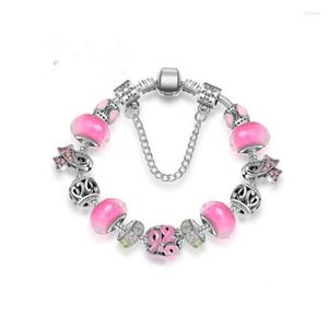 Charm Bracelets 1Pcs October European Style Breast Cancer Awareness Pink Ribbon Bracelet Bijoux Pulsera Gift Jewelry PRL010