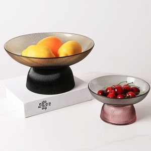 Dishes Plates Creative Striped Glass Fruit Plate Dessert Oatmeal Salad Bowl Living Room Decoration Transparent Candy Nut Storage Decor 230822