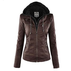 Kvinnors läder faux läder faux läderjacka Kvinnor BASIC JACKA KVINNA Vintermotorcykeljacka Faux Leather Suede Pu Zipper Hoodies Ytterkläder 230822