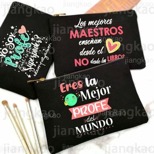 Cosmetic Bags Cases Teacher In The Word Spanish Print Pencil Bag School Stationery Supplies Storage Travel Makeup Toiletry Pouch Gifts 230823