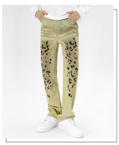Jeans masculino estilo punk y2k jeans leopard estampar cáqui cáqui vintage homem folga calça jeans lava as calças de algodão heterossexuais angustiadas 230823