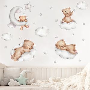 Naklejki ścienne Śliczne Niedźwiedź Star Cloud For Kids Rooms Dziewczyny chłopcy Dekoracja sypialni Kawaii Cartoon Animal Wallpaper Vinyl 230822
