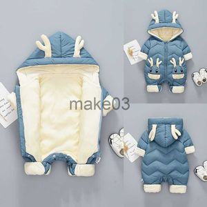 Down Coat Olekid 2023 Baby Winter Snowsuit Plus Velvet Thick Baby Boys Jumpsuit 02 år nyfödda Romper Baby Girls Overalls Toddler Coat J230823