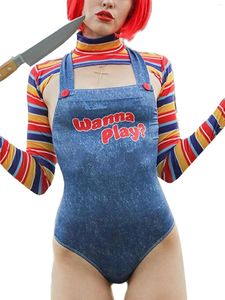 Figuras femininas de tracksuits Qinghua Halloween para mulheres Doll Doll Doller Scary Killer Wanna Play Movie Personagem Bodysuit Chucky Cosplay