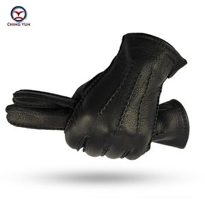 5本の指の手袋ching yun冬の手縫いメンズシカスキングローブシカ皮膚メンズウォームソフトメンズブラックグローブ70％ウールライニング230822