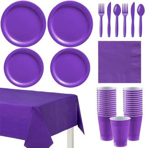 Другое мероприятие вечеринки поставляют фиолетовый твердый цвет набор одноразового пластикового стакана таблицы на день рождения свадебное украшение 10 человек взрослые 230822