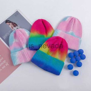 Beanie/Kafatası Kapakları Gökkuşağı Örme Şapka Tavşan Velvet Yün Şapkası Kadın Sandık Kravat Boyalı Şapka Şapkalı Kabuklu İplik Şapkası J230823