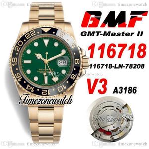 GMF V3 GMT II 116718 A3186 MENS AUTOMATICO MENSO 18K GRANDO GOLLO GOLLO CERAMICA NERA BLACIO BLACO 904L BRACHETTO OYSTERSTEEL SCHEDITÀ S290B