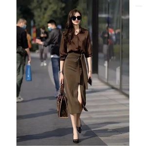 Work Dresses Set Women Summer Office Long Sleeves Shirt Blouse Tops And Pencil Skirts Female Two Piece Suits Ladies Skirt Sets G148