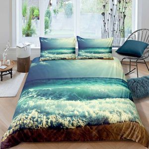 Bettwäsche-Sets: Ozeanwellen-Bettbezug-Set, Strand mit schäumenden Wellen, Doppelbett-Bettwäsche-Set, Meer-Urlaubsthema, Bettbezug in Größe