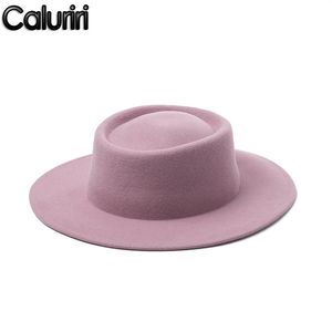 Stingy Brim Hats Caluriri Wool Fedora Hat Winter Outdoor Lady Elegant Wide 100% Women Pink Temperament271c