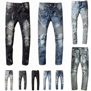 Designers jeans de jeans angustiados Ripped Biker Maternity Pant Slim Fit Motorcycles Denim para Men S Moda Mans Black Pants Po311z