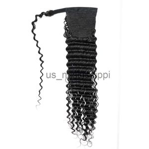 Syntetiska peruker Deep Wave Ponytail Human Hair 65G100G145G Magic Wrap Around Clip i hästsvans Naturlig svart Remy Indian Wavy Hair X0823