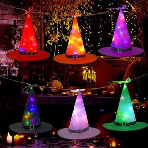 LED Glowing Witch Hat Halloween Decorations Lights Witch Hats Outdoor Tree DIY Hanging Ornament for Kids Party Halloween Decor HKD230823