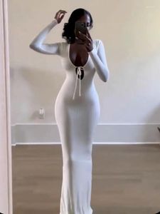 캐주얼 드레스 weiyao ribbed 긴 슬리브 레이스 업 v maxi dress bodycon 섹시한 y2k 스트리트웨어 파티 우아한 생일 의상 egirl 옷