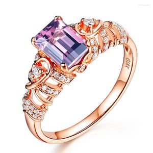 Cluster Rings Rose Gold Ruby Amethyst Gemstone Ring for Women Red Purple Crystal Stone Zircon Diamonds Party Luxury Jewelry Wedding Band