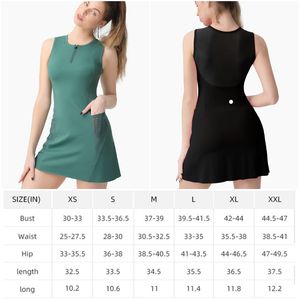 LL-88241 Marca Mulheres Yoga Outfits Senhoras Vestidos de Golfe + Shorts Cheerleaders Tênis One Piece Vestido Sem Mangas Calças Respiráveis Com Zíper Forrado