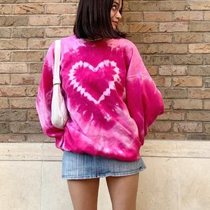 Men s Hoodies Sweatshirt Tie Dye Pullover Tops Fashion Oversized Pink Love Heart Print E Girls Casual Loose Long Sleeve O neck 230822