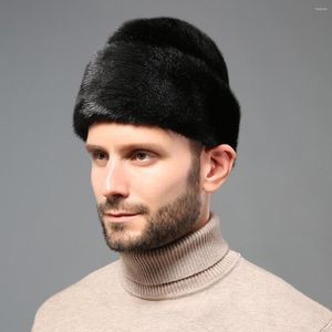 Berets Men's 100 Real Hat Winter Warm Beanie Cap Headwear Outdoor Travel Hunting Black Brown