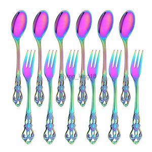 12Pcs Stainless Steel Dinnerware Fruit Fork for Luxury Party Home Coffee Spoon Dessert Salad Forks Up-end Cutlery for Wedding HKD230812