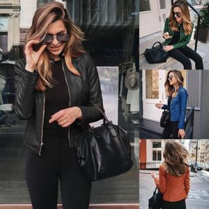 Kvinnorjackor Autumn Women Leather Jacket Casual Zipper Moto Biker Slim Short Coat Ladies Classic Black Red Punk Bomber Outwear