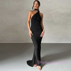 Dresses For Woman Fashion 2023 Summer Elegant New Line Sexy Backless Pleated Slim Fit Solid Sleeveless Dress For Night Clubs Birthday Evening Party