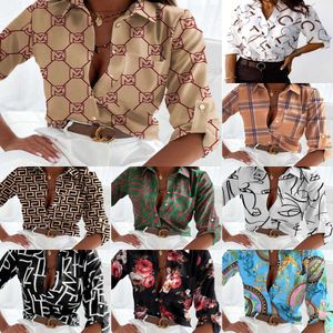 Retail Women Revers Hals -Hemd 2023 Neue Frühlingsdruck, lange Ärmelblusen Modedesigner -Shirts Tops