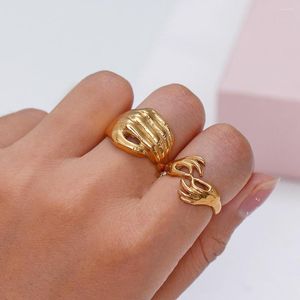 Cluster Rings Creative Friends Hug Finger Gesture Men's Ring Golden Matching For Girls Stainless Steel Women Jewelry Punk Accessories