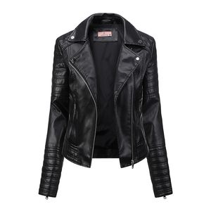 Jaqueta Faux de couro feminino Mulheres outono Spring Moto Biker zíper vermelho preto damasco café casaco de café Ladies Outerwear marrom 230822