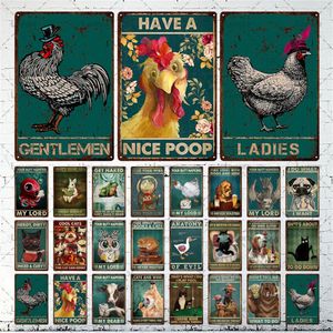 Have A Nice Poop Metal Sign Gentlemen Ladies Bathroom Tin Plaque Vintage Funny Cartoon Tin Plaque for Club Bar Man Cave Decor Cat I Drink Wine Iron Painting 30X20CM w01