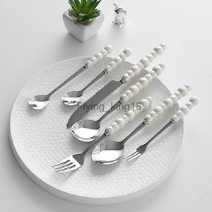 Drop Fashion Set Gift Gold Spoon Shipping Fork Flatware Cutlery Steel Silver Stainless Pearl Ceramic 304 Creativity Knife 18/10 HKD230812