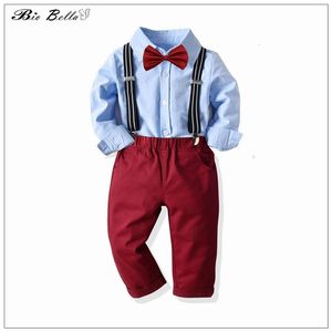 Roupas conjuntos de roupas infantil garoto de primavera e outono gravata formal gentleman Kids wedding natal noite festa bebes longsleeve tshirtpants conjunto 230823