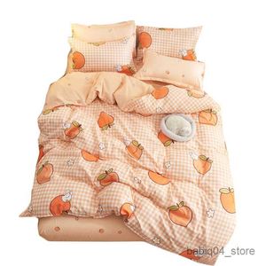 Sängkläder uppsättningar 3/4st sängkläder set söt persika lakan set med täckning för flicka sängkläder set tvilling full storlek täcke r230823