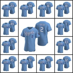 Kansas City''Royals''Men Mulheres Juventude Andrew Benintendi Mike Minor Kyle Zimmer Michael A. Taylor Personalizado Azul Claro Autêntico Alternativo Jersey