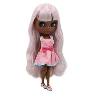 Dolls ICY DBS Blyth Doll 16 bjd super black skin tone Cute pink soft long curly hair joint body BL1327 230822