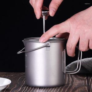 Höftkolvar Titanium Camp Coffee Pot med fransk pressanordning utomhus bärbar muggfilterkapacitet 750 ml